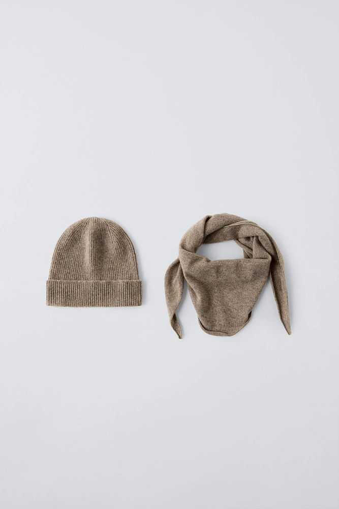 PACK OF 100% CASHMERE KERCHIEF AND HAT