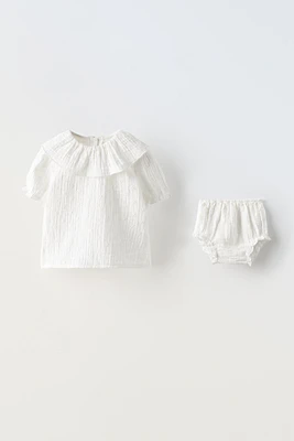 EMBROIDERED BLOUSE AND BOTTOMS MATCHING SET