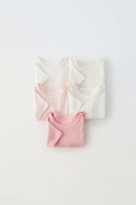 FIVE PACK OF BODYSUITS WITH BOWS