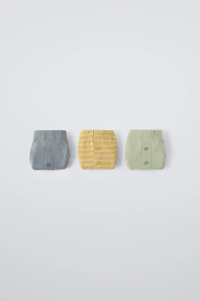 6-14 YEARS/ THREE-PACK OF STRIPED BUTTONED BOXERS