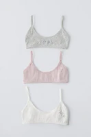 9-14 YEARS/ THREE PACK OF RHINESTONE BRALETTES