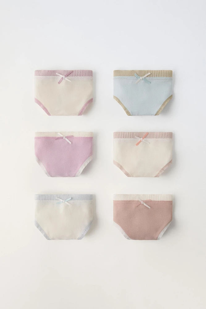 6-14 YEARS/ SIX PACK RIB UNDERWEAR WITH BOW