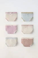 6-14 YEARS/ SIX PACK RIB UNDERWEAR WITH BOW