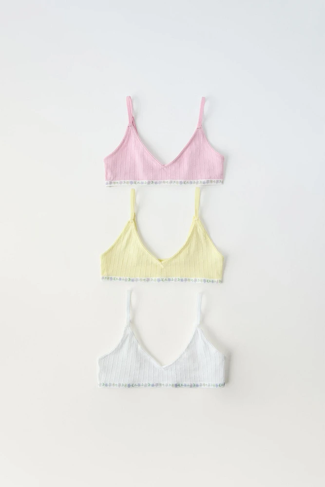 9-14 YEARS/ THREE-PACK OF STRUCTURED FLORAL BRALETTES