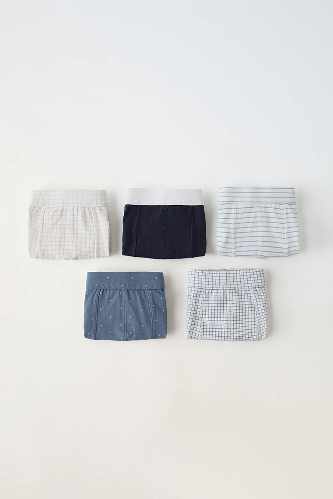 6-14 YEARS/ FIVE-PACK OF PLAID AND STRIPED BOXERS