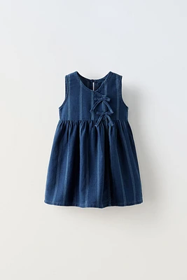 RUFFLY STRIPED DENIM DRESS