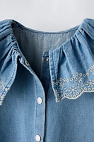 DENIM EMBROIDERED DRESS