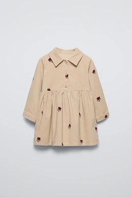 FLORAL FINE-WALED CORDUROY DRESS