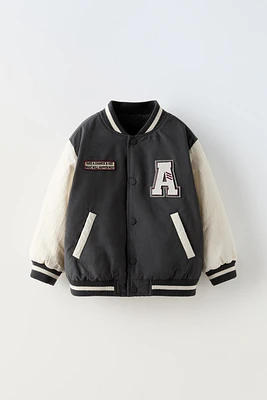 FLEECE LINED VARSITY BOMBER JACKET