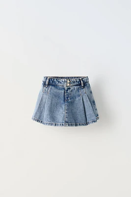 PLEATED DENIM SKORT