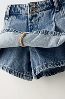 PLEATED DENIM SKORT