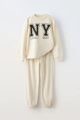 TEXT PRINT SWEATSHIRT AND PANTS MATCHING SET