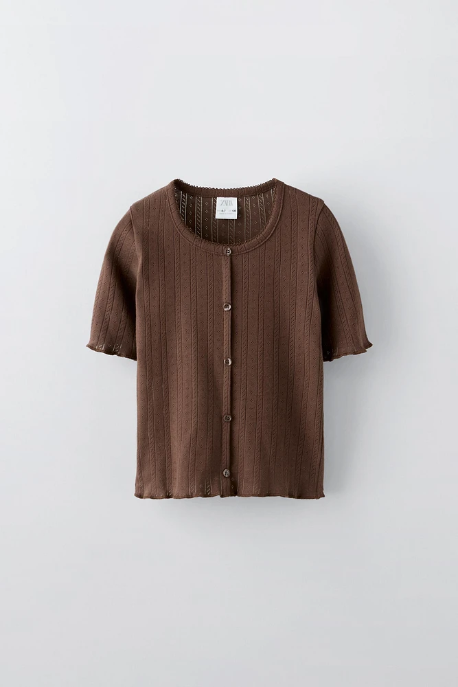 BUTTONED POINTELLE T-SHIRT