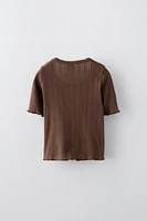 BUTTONED POINTELLE T-SHIRT