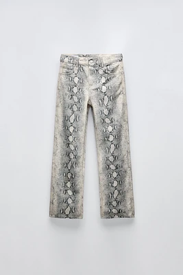 STRAIGHT LEG SNAKE PRINT JEANS