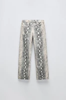 STRAIGHT LEG SNAKE PRINT JEANS