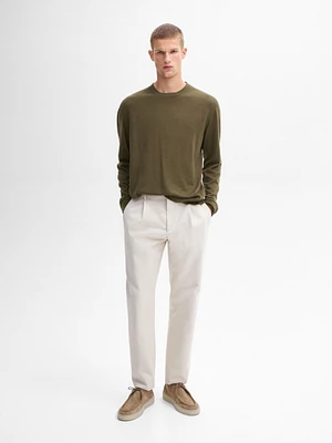 Cotton and wool blend trousers with darts