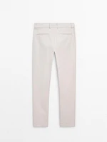 Cotton blend slim fit darted trousers