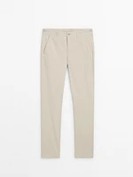 Cotton blend slim fit trousers