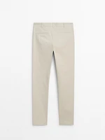 Cotton blend slim fit trousers