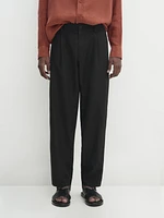 Cotton blend relaxed fit trousers