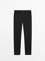 Straight-leg wool blend trousers