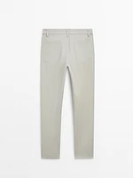 Cotton blend tapered fit trousers