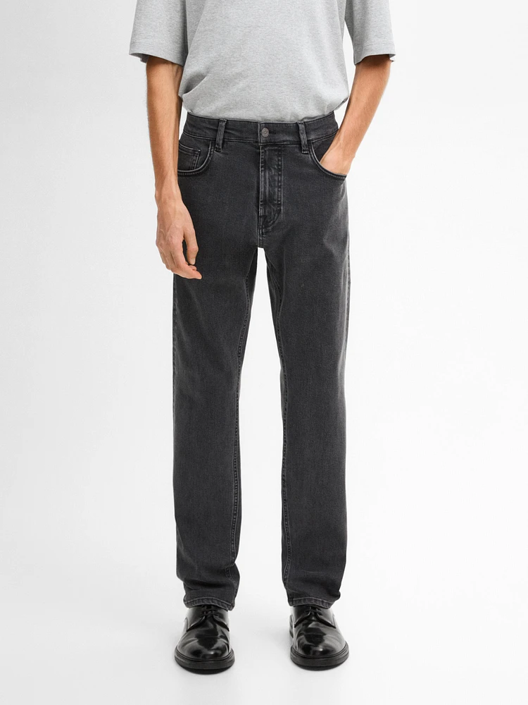 Slim fit denim-effect trousers