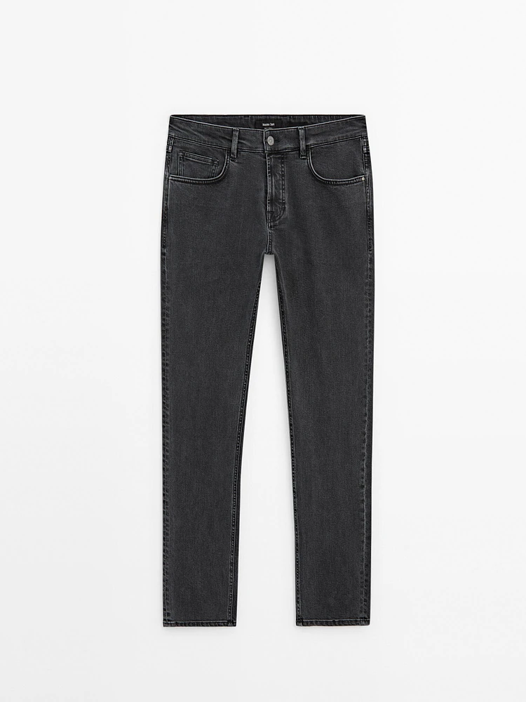 Slim fit denim-effect trousers