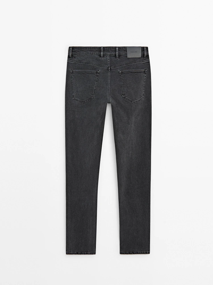 Slim fit denim-effect trousers