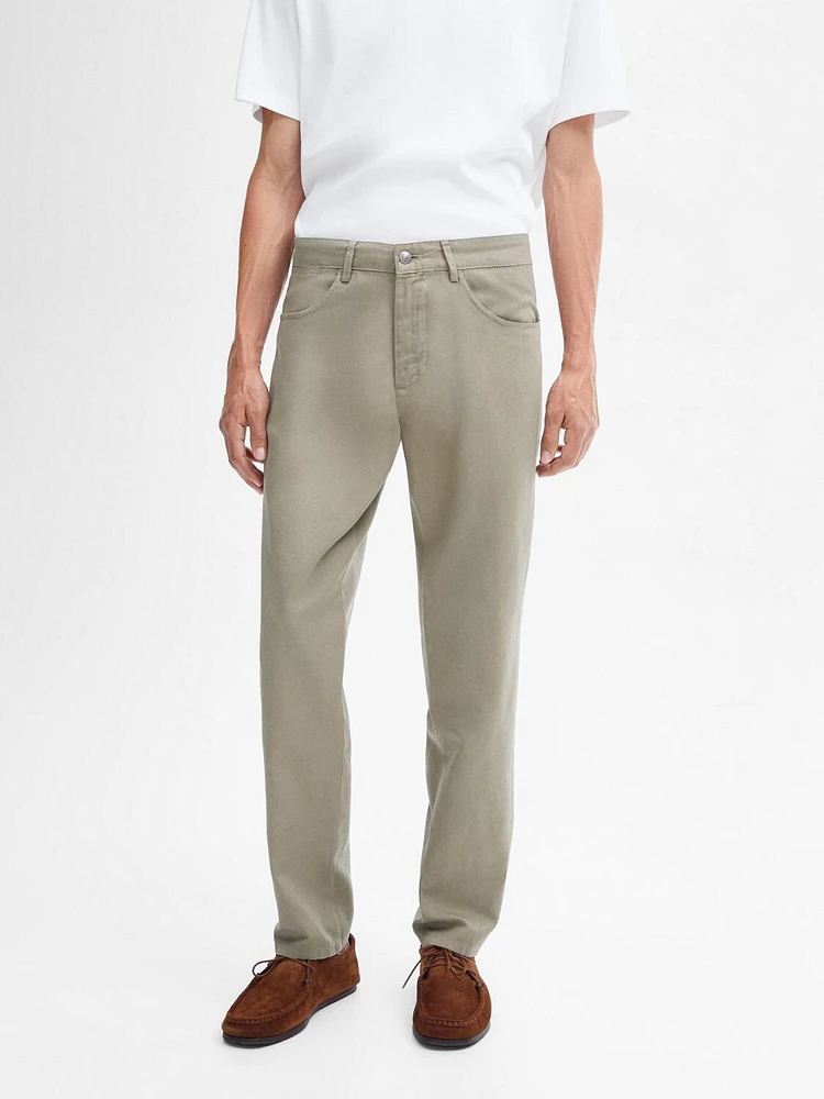 Tapered-fit denim trousers