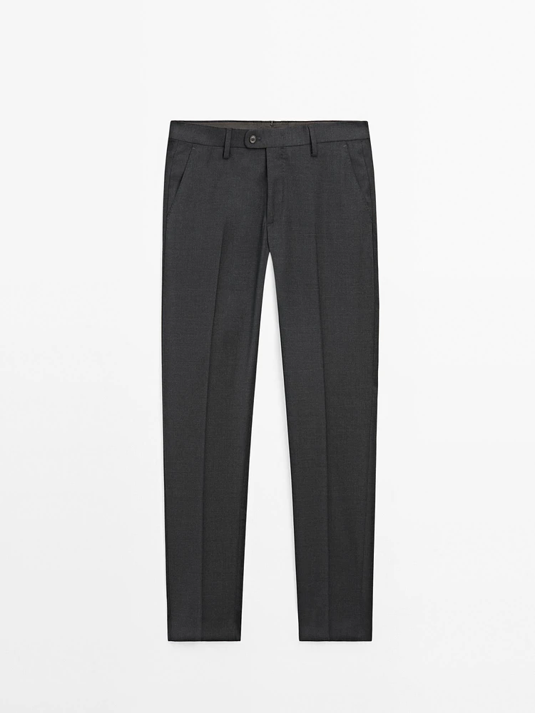 Plain wool suit trousers