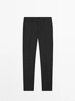 100% wool check suit trousers