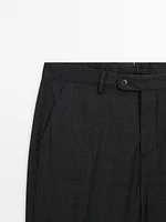 100% wool check suit trousers