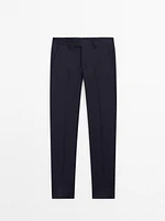 100% wool micro-herringbone suit trousers