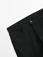 Tapered-fit denim-effect trousers