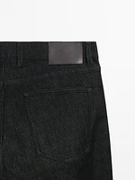 Tapered-fit denim-effect trousers