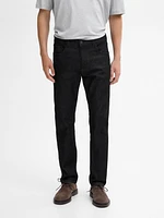 Tapered-fit denim-effect trousers