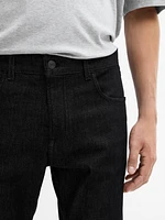 Tapered-fit denim-effect trousers