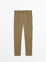 Cotton blend suit trousers with buckle detail