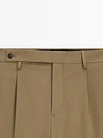 Cotton blend suit trousers with buckle detail