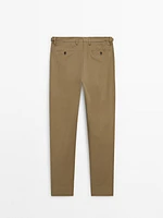 Cotton blend suit trousers with buckle detail