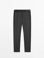 Straight-leg flannel striped suit trousers