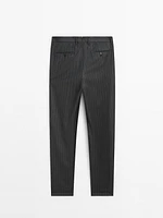 Straight-leg flannel striped suit trousers