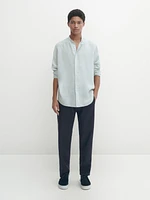 Regular-fit linen shirt with a stand collar