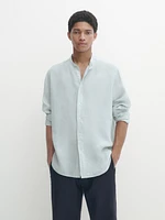 Regular-fit linen shirt with a stand collar