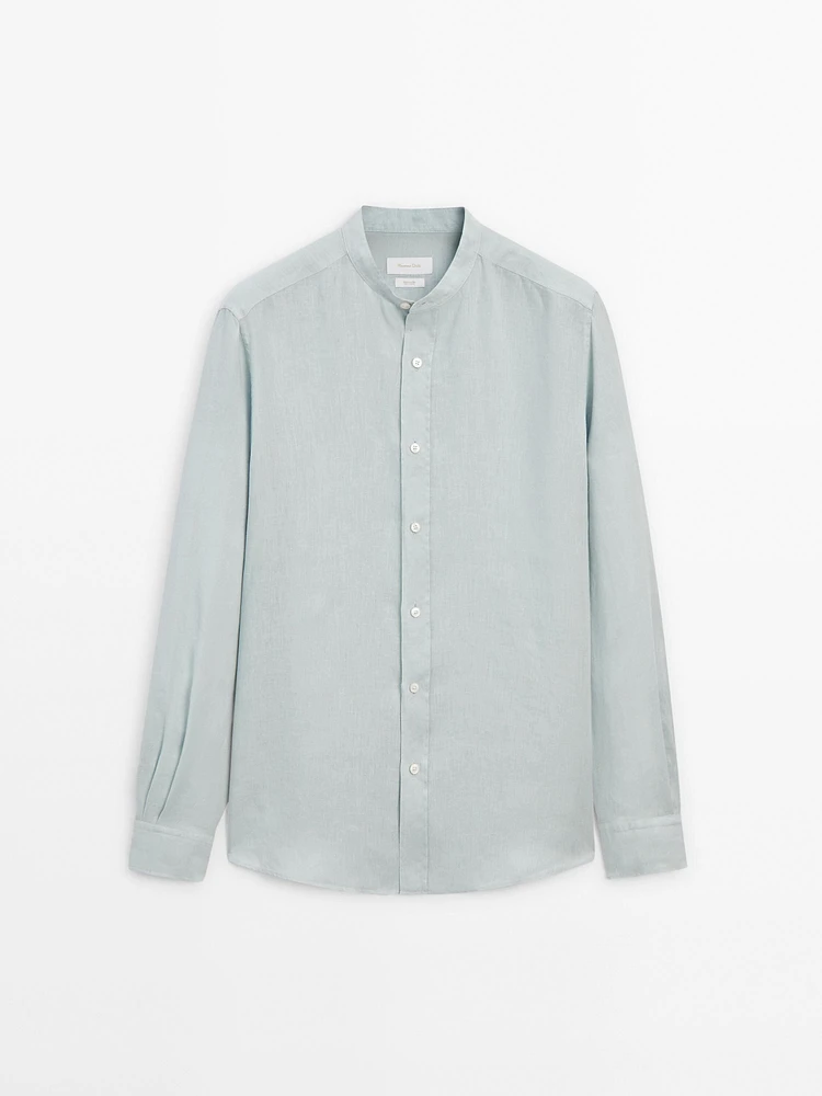 Regular-fit linen shirt with a stand collar