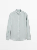 Regular-fit linen shirt with a stand collar