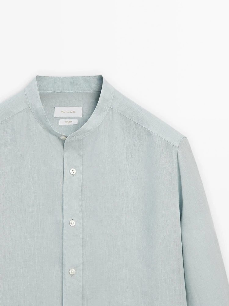 Regular-fit linen shirt with a stand collar