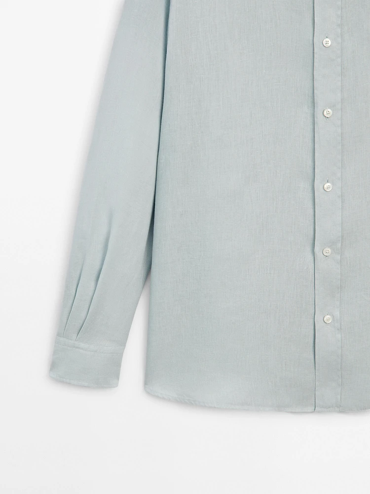 Regular-fit linen shirt with a stand collar